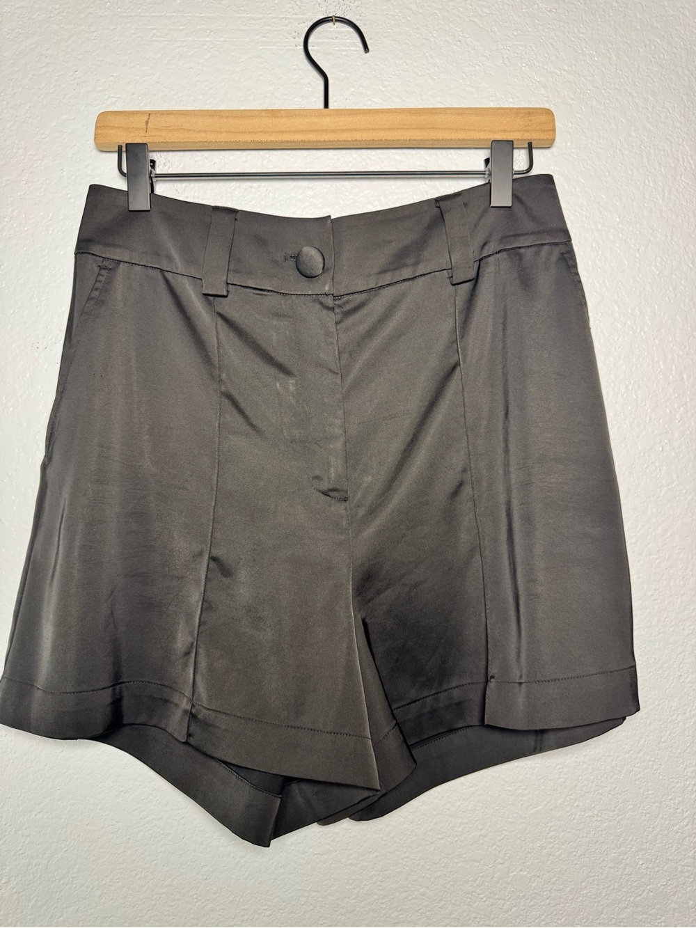 Women's Black Tailored High-Waist Satin like Shorts